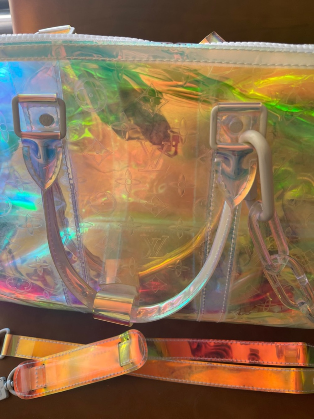 Iridescent Holographic Travel Duffel Bag - Clear Multicolor- make me an offer